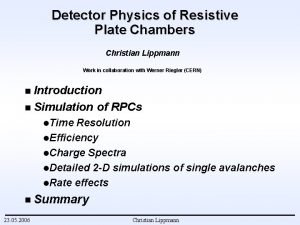 Detector Physics of Resistive Plate Chambers Christian Lippmann