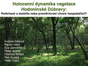 Holocenn dynamika vegetace Hodonnsk Dbravy Reliktnost a stabilita