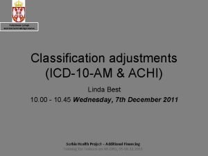 Classification adjustments ICD10 AM ACHI Linda Best 10