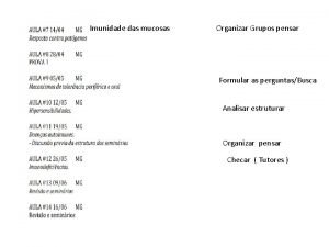 Imunidade das mucosas Organizar Grupos pensar Formular as