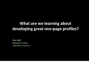 What are we learning about developing great onepage