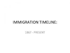 IMMIGRATION TIMELINE 1867 PRESENT 1867 BNA ACT Canada