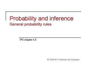 Probability and inference General probability rules IPS chapter