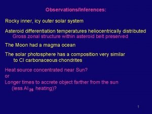ObservationsInferences Rocky inner icy outer solar system Asteroid