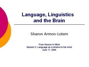 Language Linguistics and the Brain Sharon ArmonLotem From