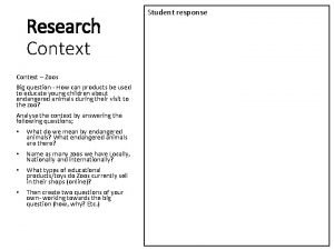 Research Context Zoos Big question How can products