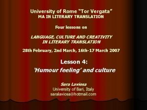 University of Rome Tor Vergata MA IN LITERARY