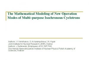 The Mathematical Modeling of New Operation Modes of