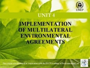 IMPLEMENTATION OF MULTILATERAL ENVIRONMENTAL AGREEMENTS This course was