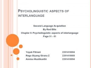 Psycholinguistic aspects of interlanguage