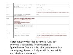 Watch Kingsley video for discussion April 11 th