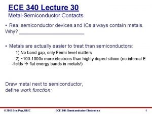 ECE 340 Lecture 30 MetalSemiconductor Contacts Real semiconductor