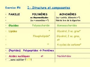 Exercice 6 I Structure et composantes FAMILLE POLYMRES