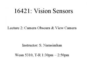 16421 Vision Sensors Lecture 2 Camera Obscura View