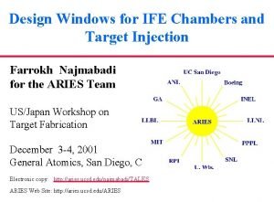 Design Windows for IFE Chambers and Target Injection