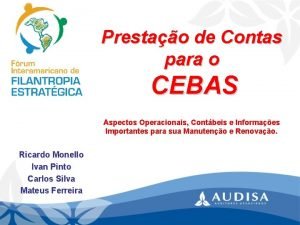 Prestao de Contas para o CEBAS Aspectos Operacionais