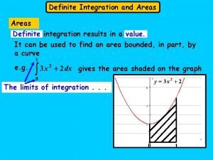 Definite Integration and Areas Definite integration results in Definite Integration and Areas Definite integration results in