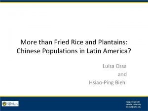 More than Fried Rice and Plantains Chinese Populations