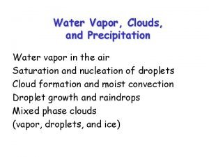 Water Vapor Clouds and Precipitation Water vapor in