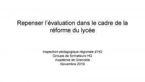 Repenser lvaluation dans le cadre de la rforme