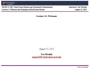 Real estate finance fundamentals Real estate finance fundamentals