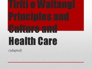 Tiriti o Waitangi Principles and Culture and Health