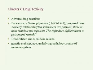 Chapter 6 Drug Toxicity Adverse drug reactions Paracelsus