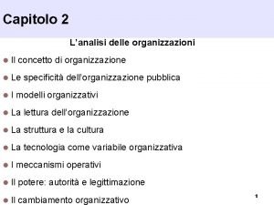 Capitolo 2 Lanalisi delle organizzazioni l Il concetto