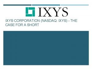 Nasdaq:ixys