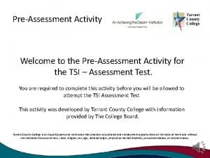 Tcc pre assessment activity Tcc pre assessment activity