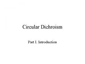 Circular Dichroism Part I Introduction Circular Dichroism Circular