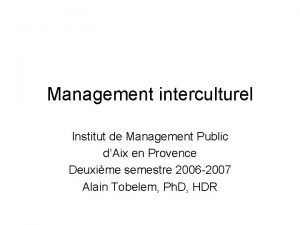 Management interculturel Institut de Management Public dAix en