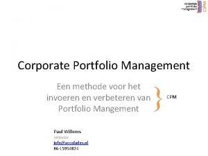 Corporate Portfolio Management Een methode voor het invoeren