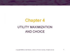 Chapter 4 UTILITY MAXIMIZATION AND CHOICE Copyright 2005