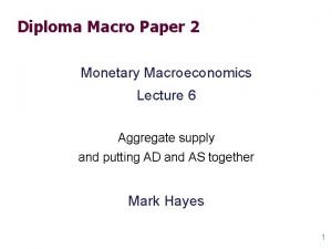 Diploma Macro Paper 2 Monetary Macroeconomics Lecture 6