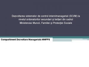 Dezvoltarea sistemelor de control internmanagerial SCIM la nivelul