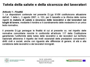 Tutela della salute e della sicurezza dei lavoratori