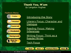 Thank You Mam by Langston Hughes Feature Menu