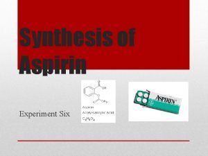 Synthesis of Aspirin Experiment Six Aspirin act as