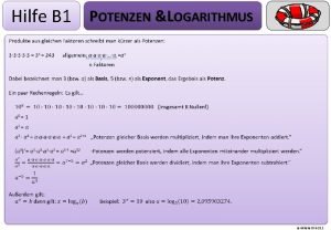 Hilfe B 1 POTENZEN LOGARITHMUS Lerntheke OER 11