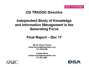 CG TRADOC Directive Independent Study of Knowledge and