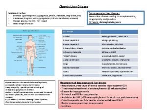 Chronic Liver Disease Functions of the liver Synthesis