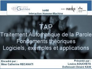 In HM Interaction HommeMachine TAP Traitement Automatique de