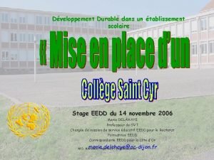 Dveloppement Durable dans un tablissement scolaire Stage EEDD