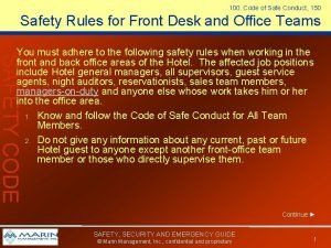 100 Code of Safe Conduct 150 Safety Rules