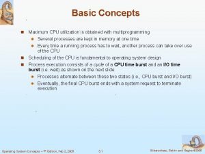 Basic Concepts Maximum CPU utilization is obtained with