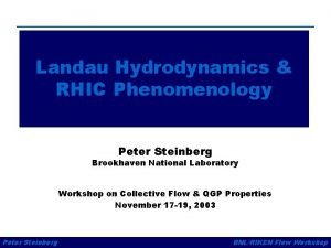 Landau Hydrodynamics RHIC Phenomenology Peter Steinberg Brookhaven National