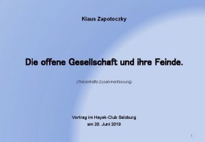 Klaus Zapotoczky Die offene Gesellschaft und ihre Feinde