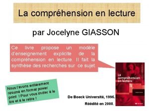 La compréhension en lecture giasson résumé