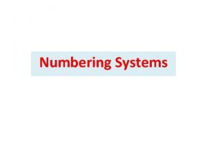 Numbering Systems Introduction to Numbering Systems Decimal System